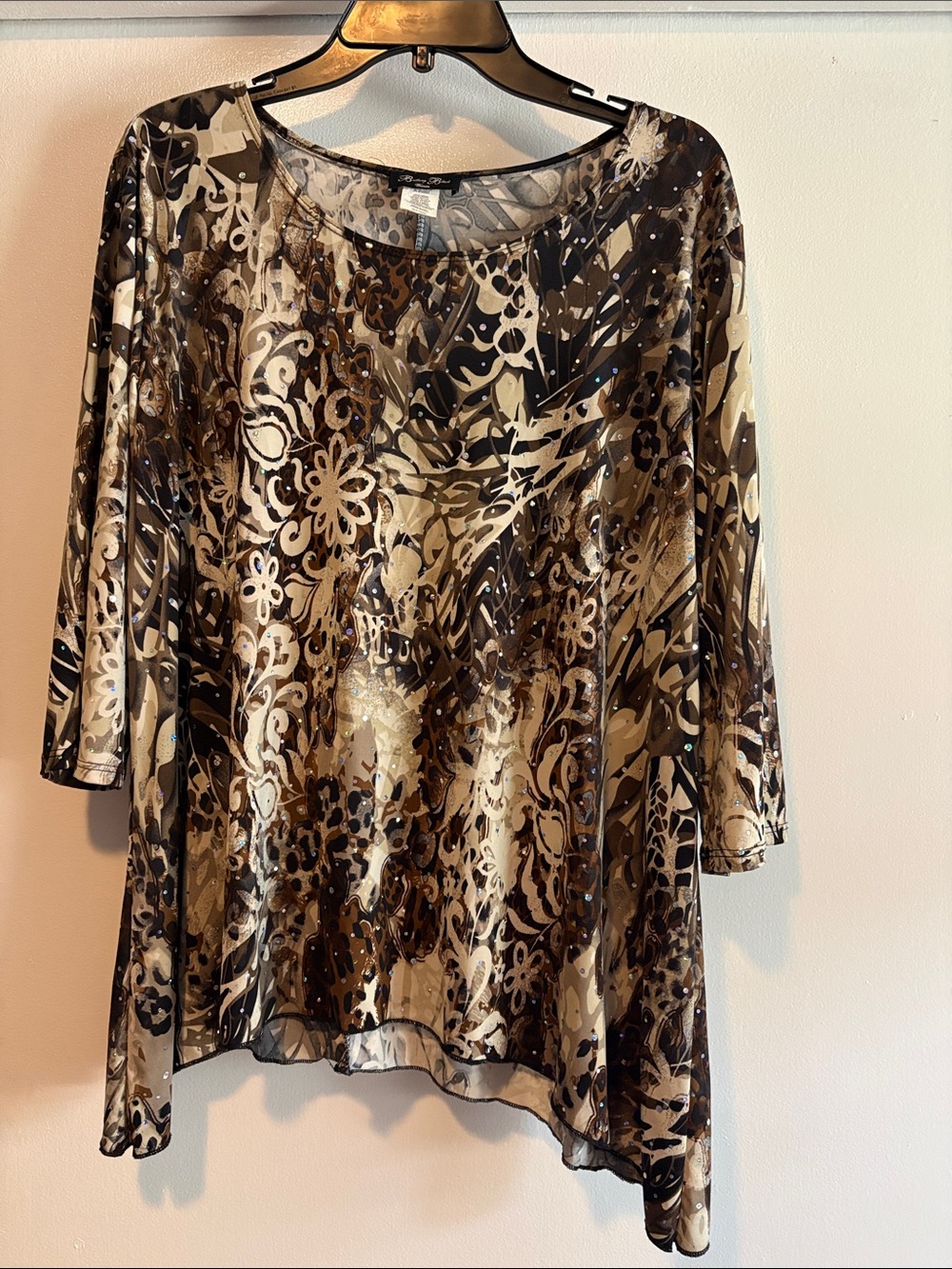 Brittany Black Brown & Black Abstract Floral Scoop Neck Tunic